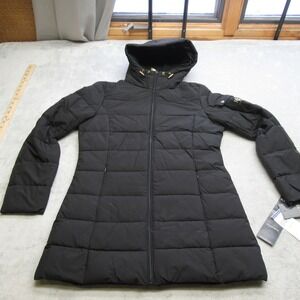 Ralph Lauren Down Jacket Women Medium Black Insulated Puffer Hooded Zip $190 NEW